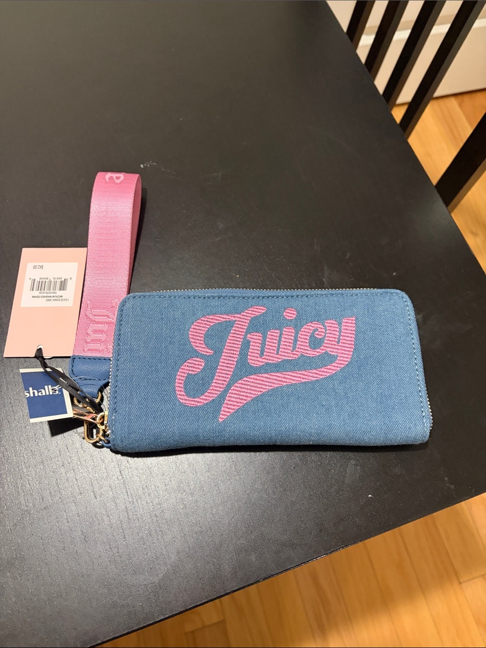 Juicy Couture Blue Denim Wristlet with Pink Logo Strap Brand New!